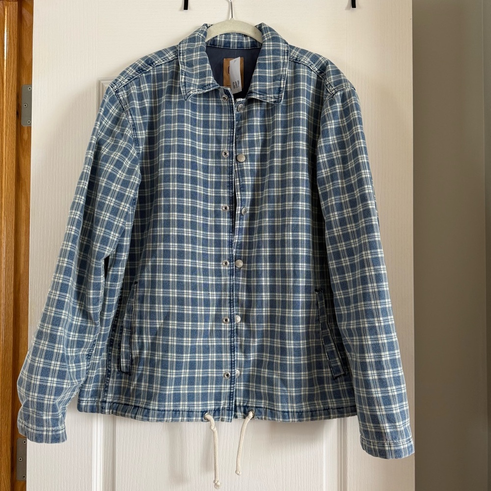 GAP Men's Blue Plaid Coaches Jacket - Picture 2 of 5